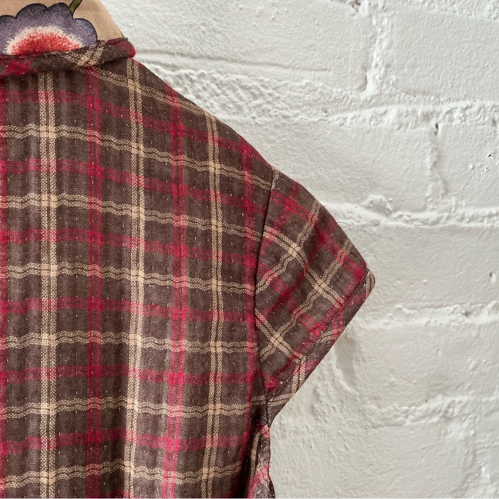 Vintage Dress Womens Mixed Plaid Floral Print Maxi Prairie Folk Eclectic Country - Picture 10 of 13